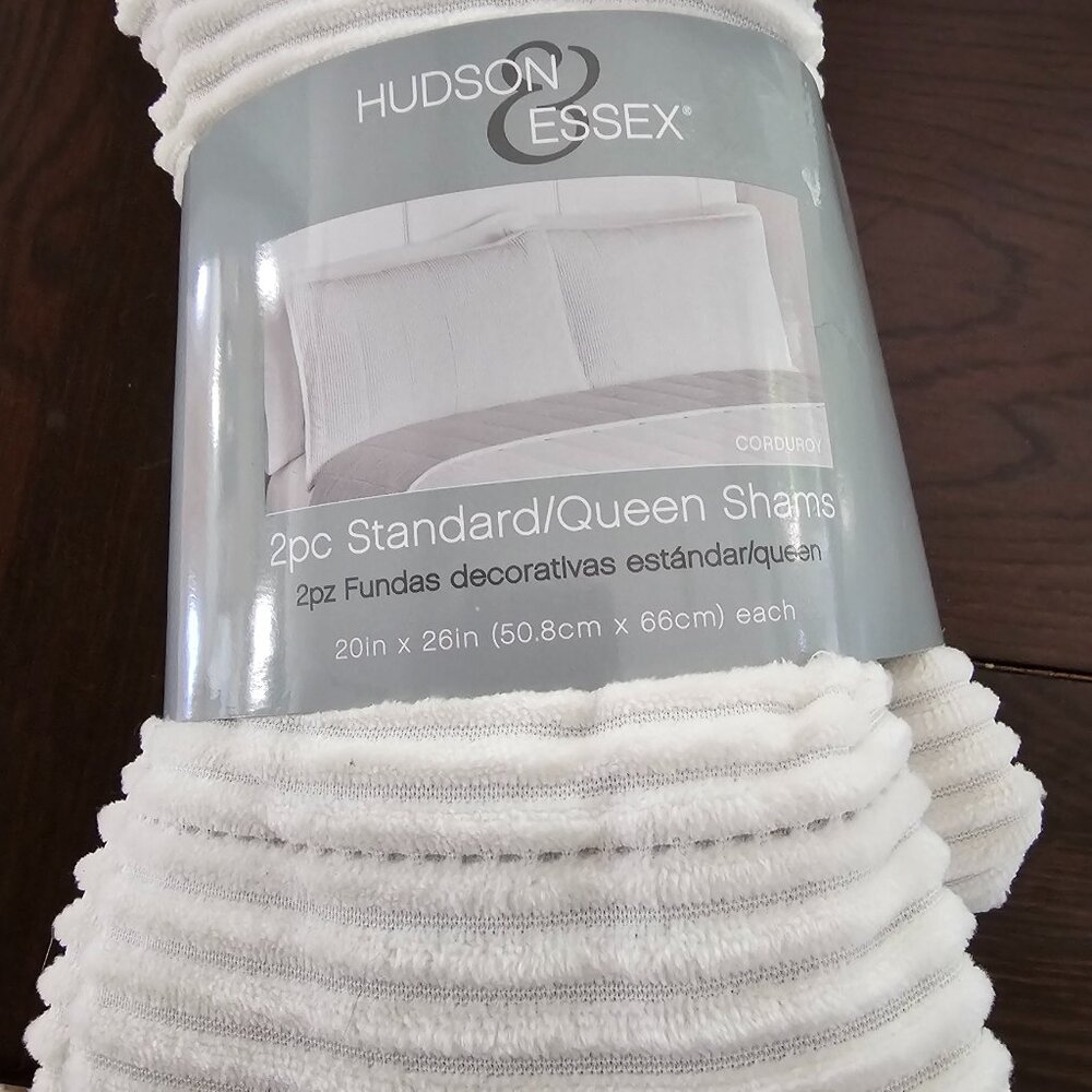 2 White Corduroy Standard Shams Hudson & Essex